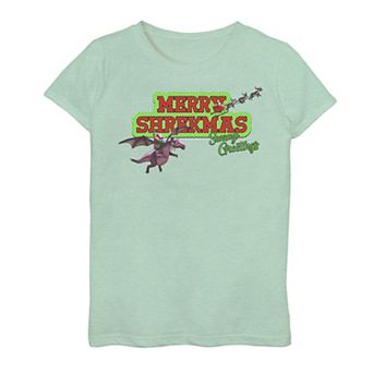 Girls' 7-16 Shrek Dragon Merry Shrekmas Seasons Greetings Tee