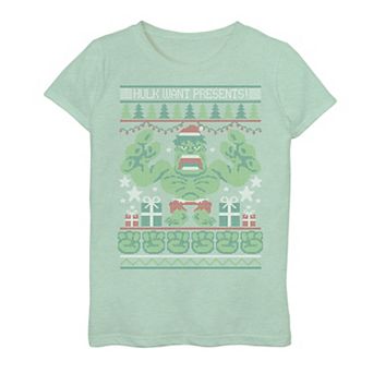 Girls' 7-16 Marvel Avengers Hulk Want Presents Holiday Tee