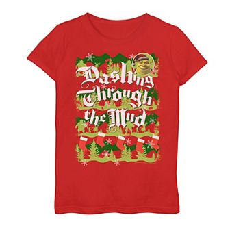 Girls' 7-16 Shrek Dashing Through The Mud Holiday Pattern Tee