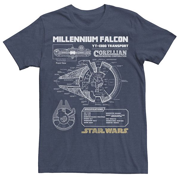 Mens Star Wars Gold Millennium Falcon Schematics Tee