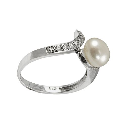 Sterling Silver Freshwater Cultured Pearl & White Topaz Ring
