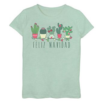 Girls 7-16 "Feliz Navidad" Holiday Cactus Graphic Tee