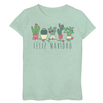 Girls 7-16 "Feliz Navidad" Holiday Cactus Graphic Tee
