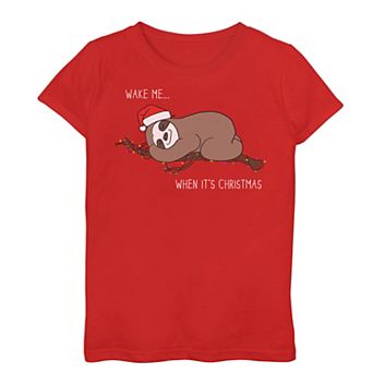 Girls 7-16 "Wake Me When It's Christmas" Sloth Graphic Tee