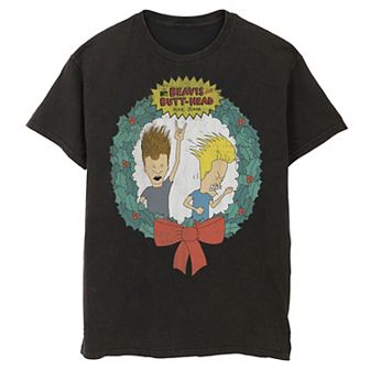 Men's Cartoon Network Beavis and Butthead Christmas Wreath Tee