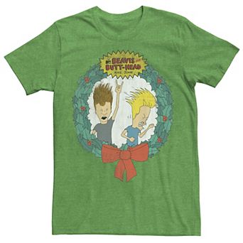 Men's Cartoon Network Beavis and Butthead Christmas Wreath Tee