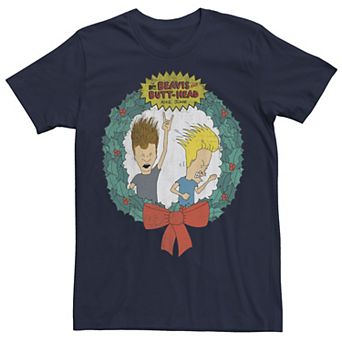Men's Cartoon Network Beavis and Butthead Christmas Wreath Tee