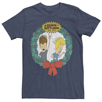 Men's Cartoon Network Beavis and Butthead Christmas Wreath Tee