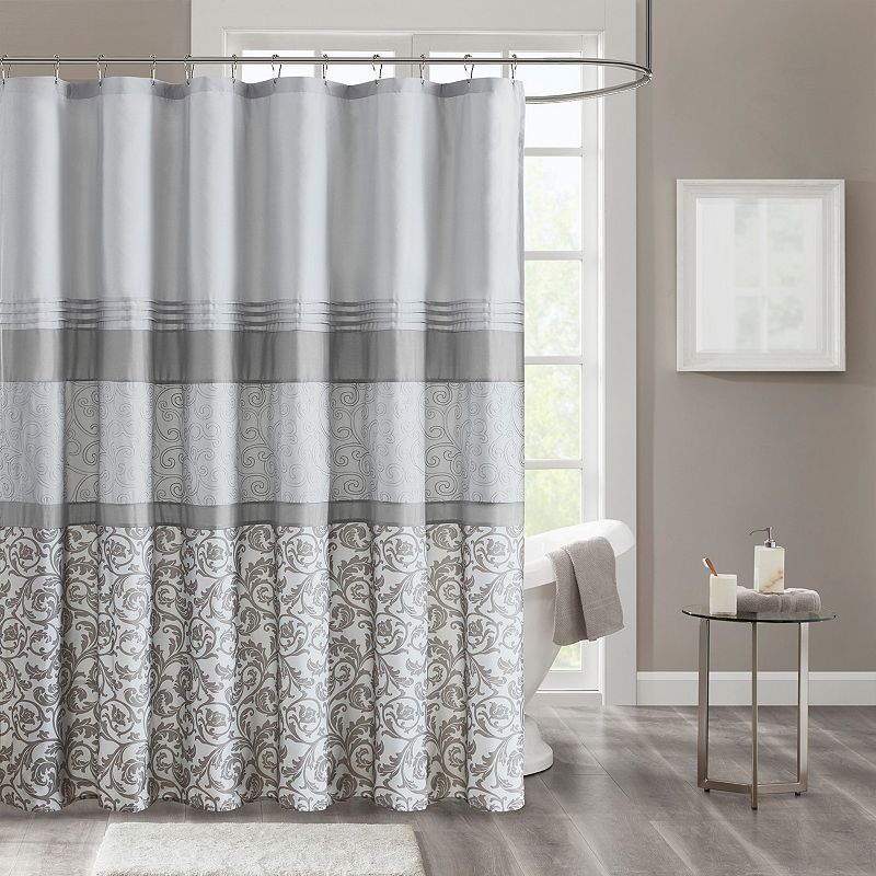 510 Design Lynda Embroidered Shower Curtain & Liner, Grey, 72X72