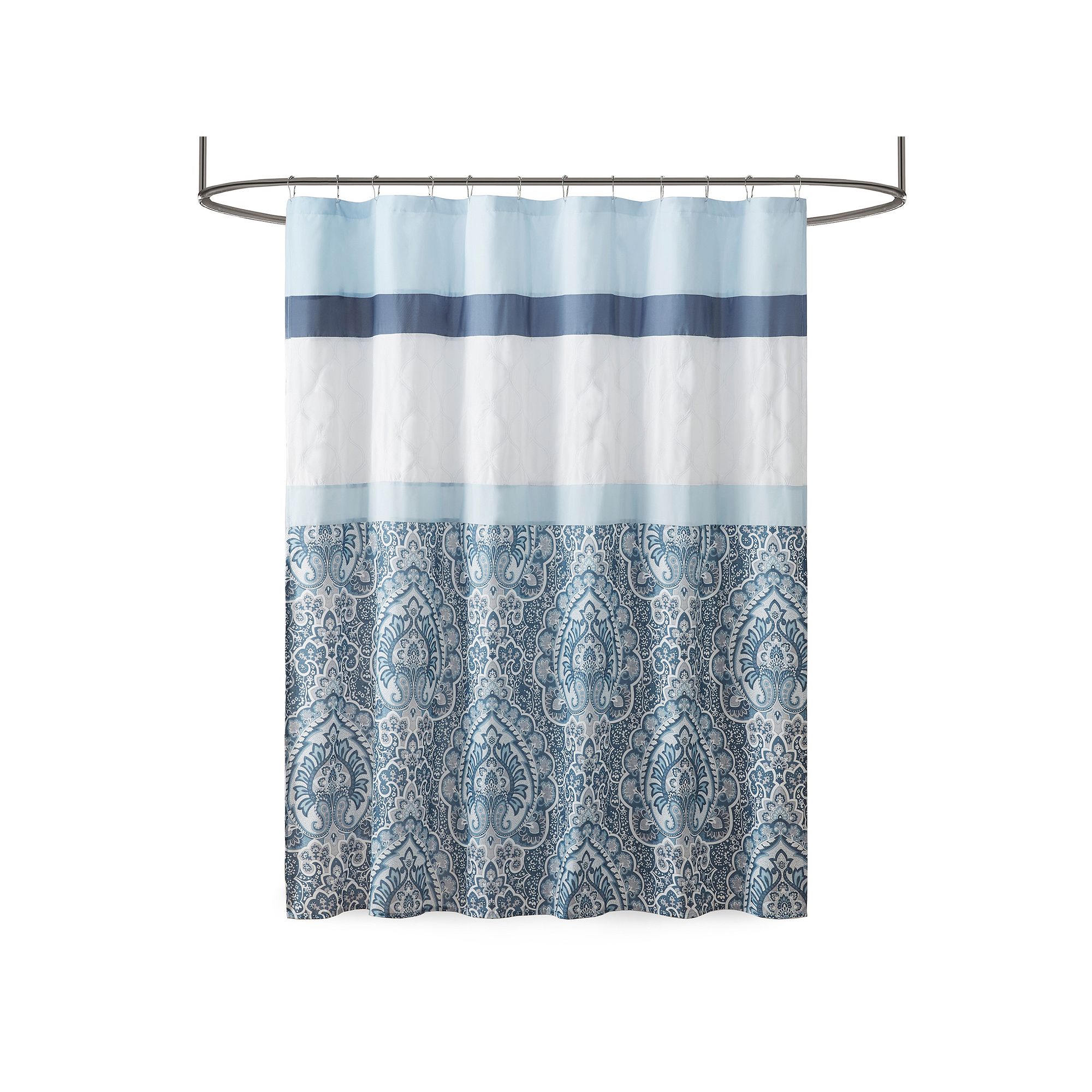 510 Design Josefina Pieced and Embroidered Shower Curtain, Size: 72X72, Blu