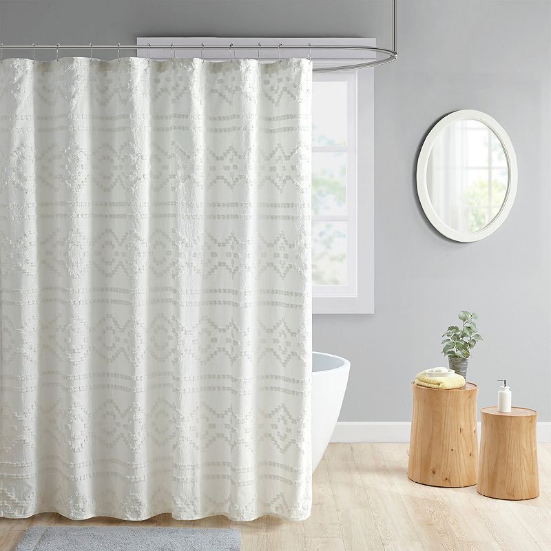 Intelligent Design Whitney Clipped Jacquard Seersucker Shower Curtain, Grey