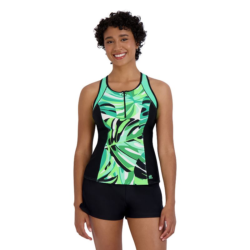 Womens ZeroXposur Monochrome Scuba Tankini Swim Top, Size: XS, Green