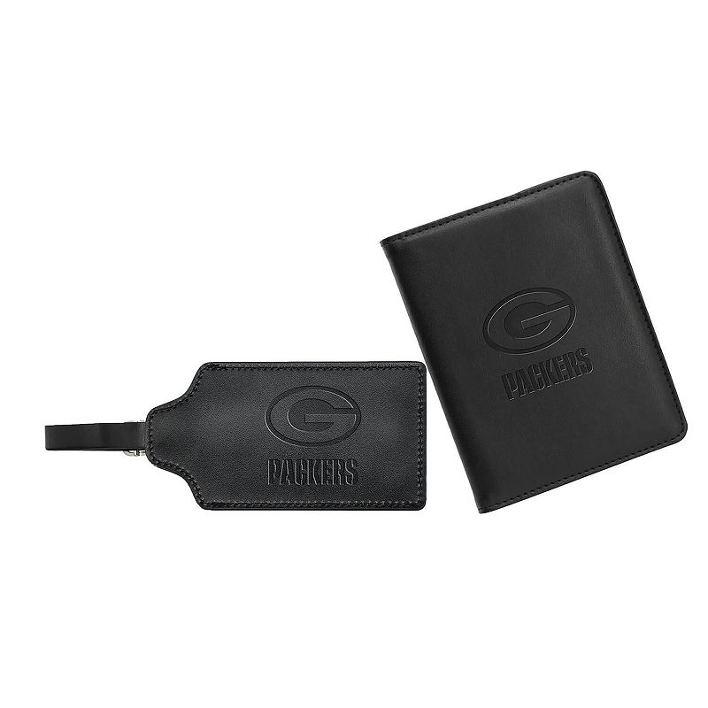 Green Bay Packers Leather Luggage Tag Set, Black