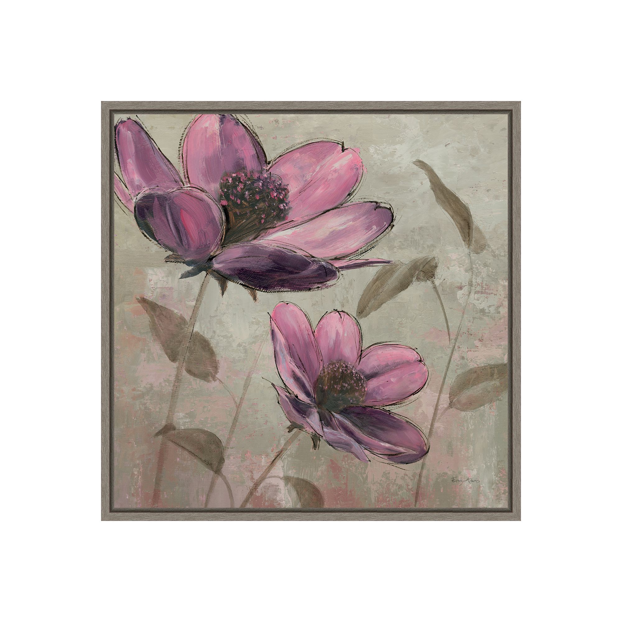 Amanti Art Plum Floral II Framed Canvas Wall Art, Gray