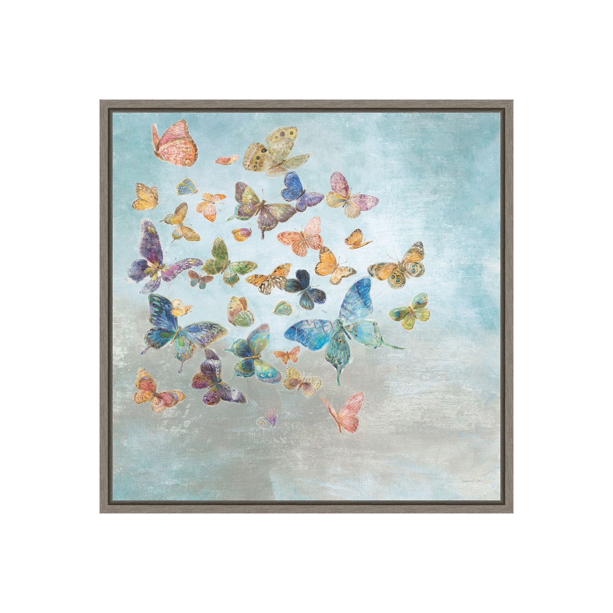 Amanti Art Beautiful Butterflies v3 Framed Canvas Wall Art, Gray
