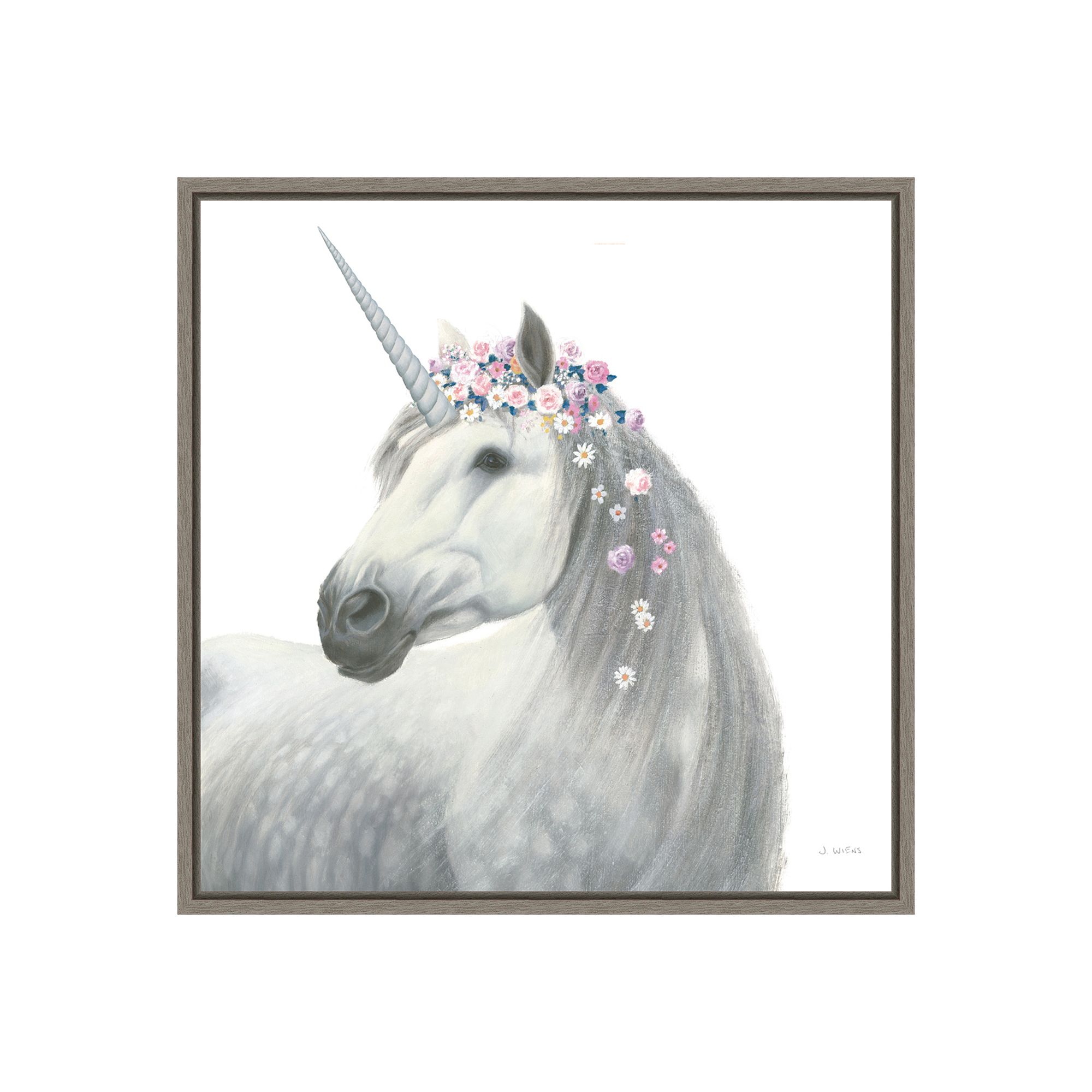 Amanti Art Spirit Unicorn II Framed Canvas Wall Art, Gray