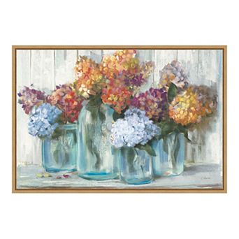 Amanti Art 'Fall Hydrangeas in Glass Jar' Framed Canvas Wall Art