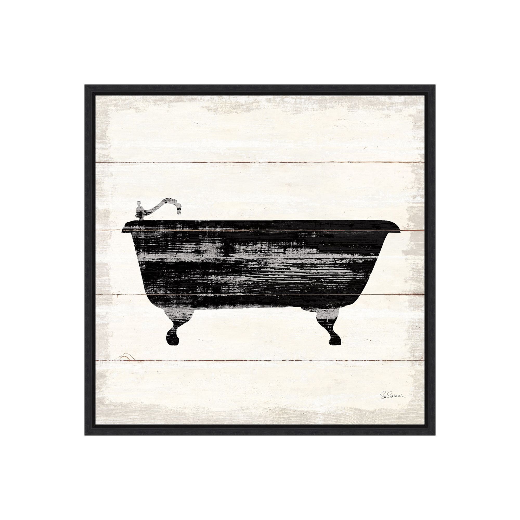 Amanti Art Shiplap Bath I Framed Canvas Wall Art, Black