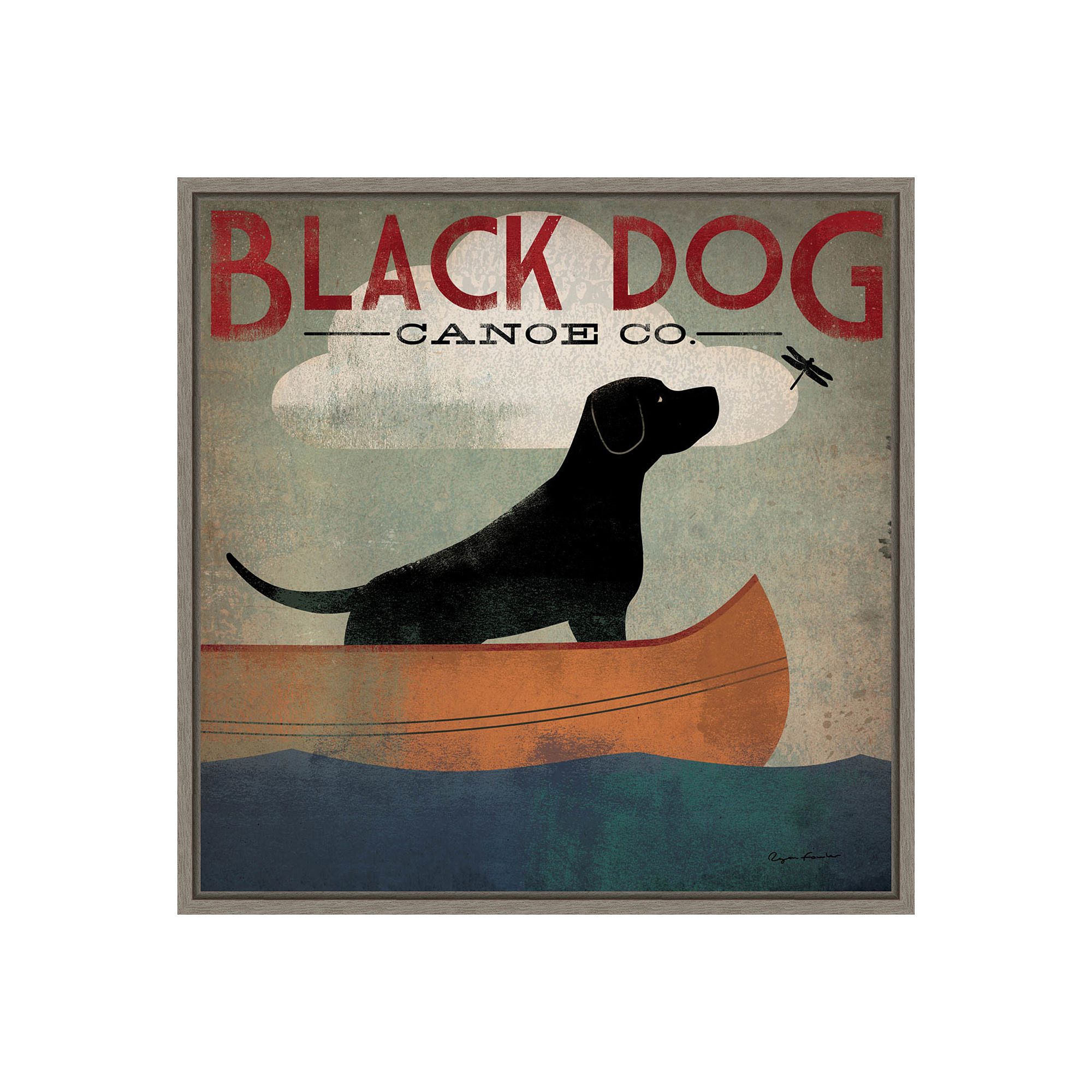 Amanti Art Black Dog Canoe Co Framed Canvas Print, Gray