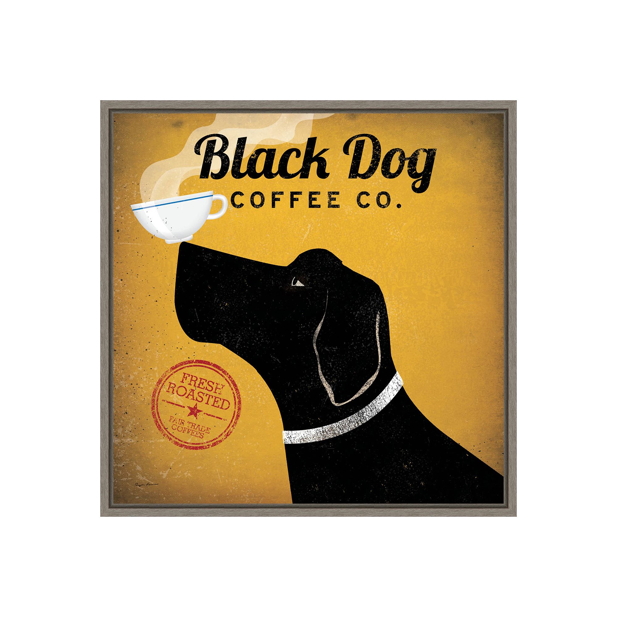 Amanti Art Black Dog Coffee Co Framed Canvas Wall Art, Gray
