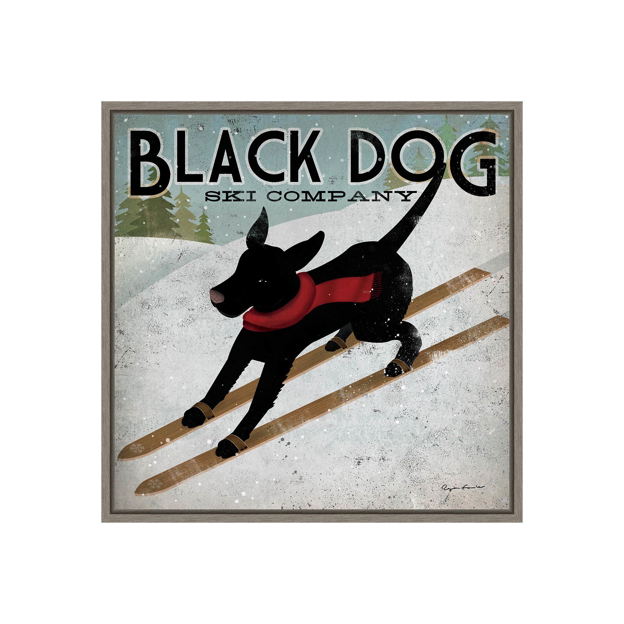 Amanti Art Black Dog Ski Co Framed Canvas Wall Art, Gray