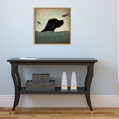 Amanti Art Black Dog Swim Framed Canvas Print