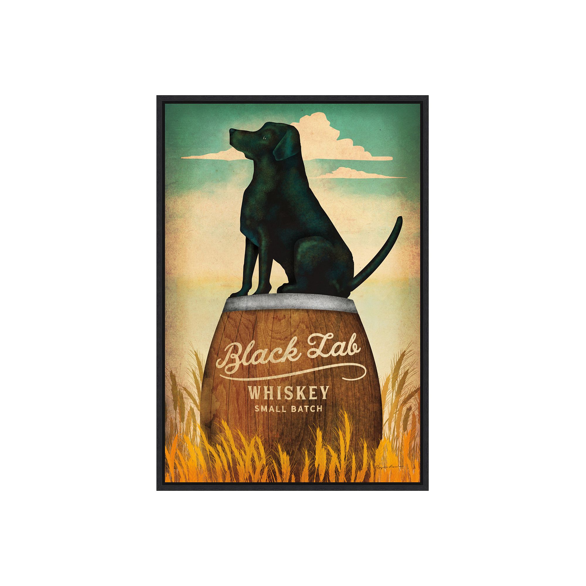 Amanti Art Black Lab Whiskey Framed Canvas Wall Art