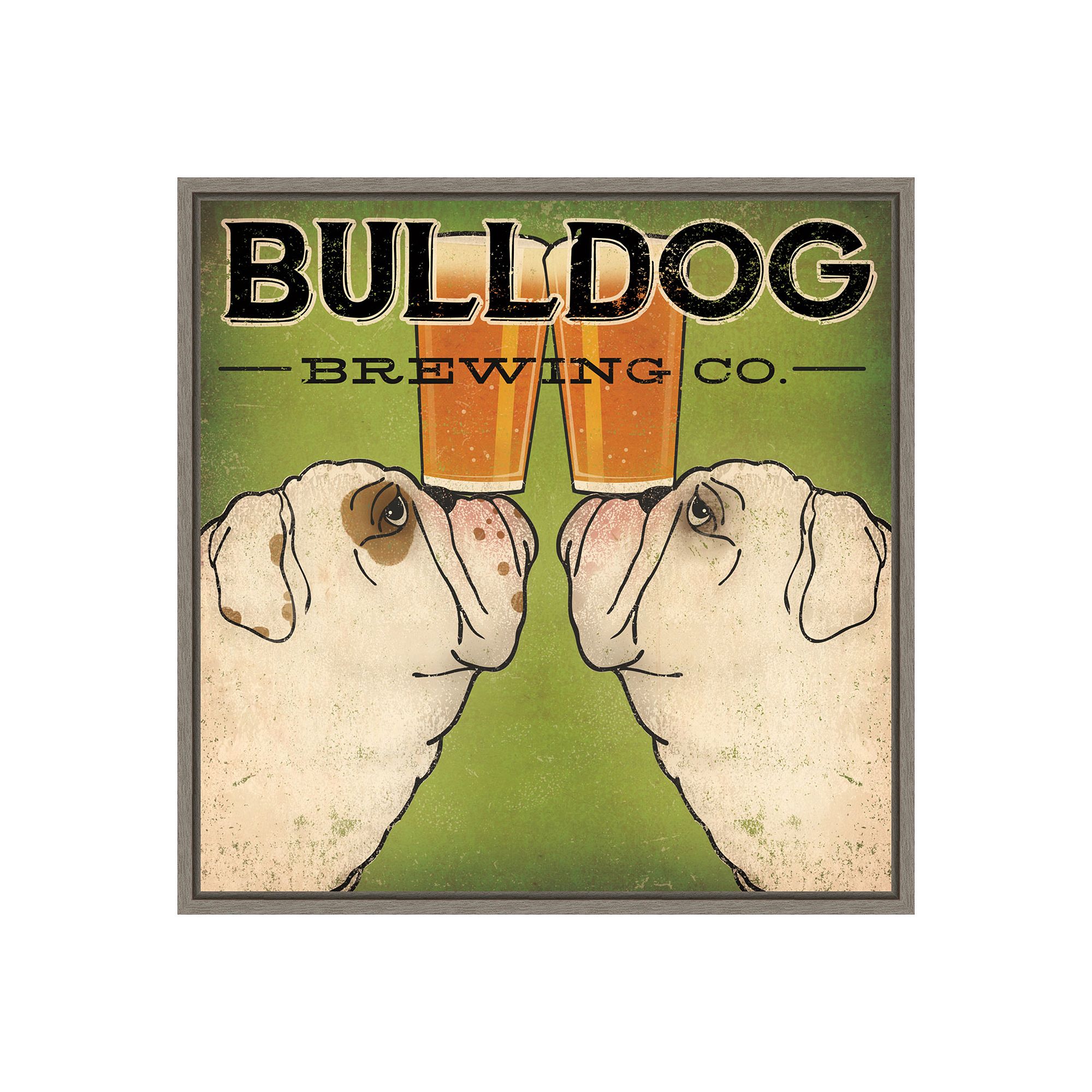 Amanti Art Bulldog Brewing Framed Canvas Print, Gray