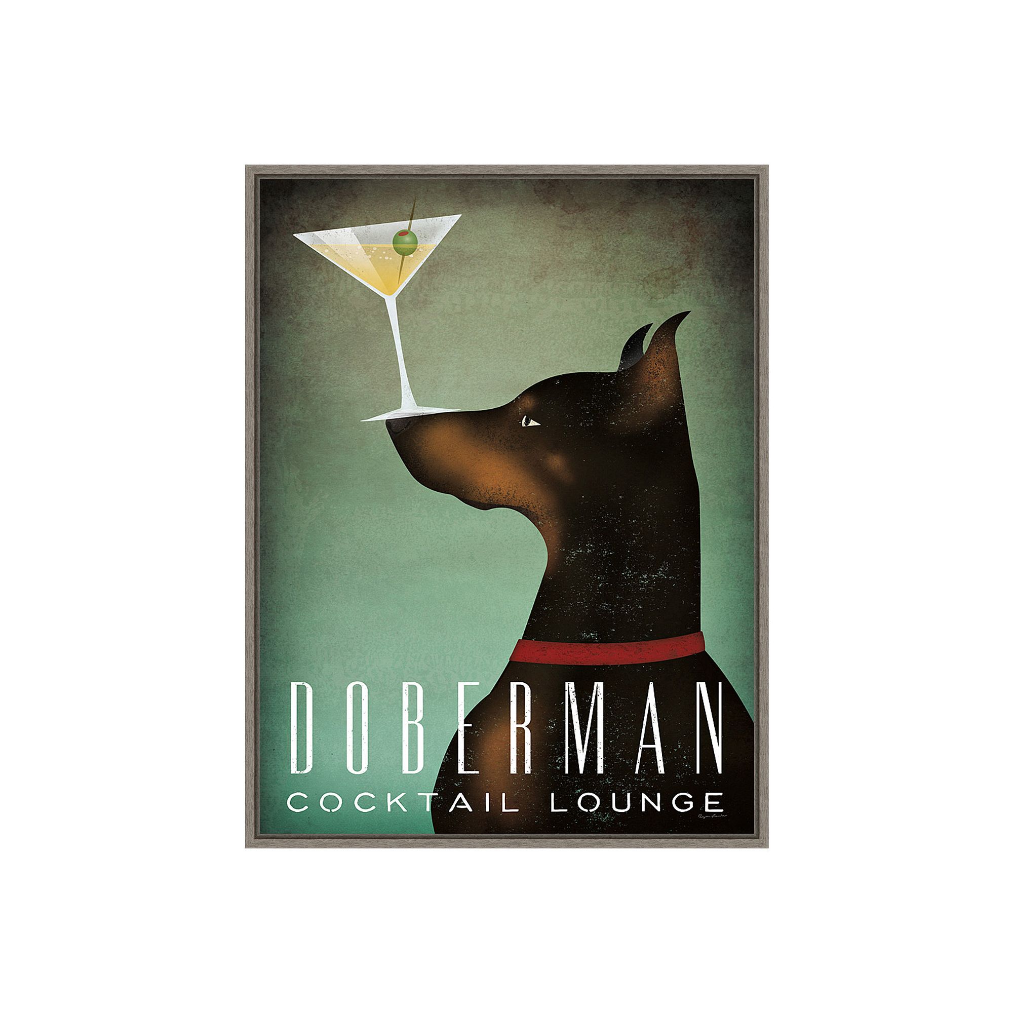 Amanti Art Doberman Martini Framed Canvas Wall Art, Gray