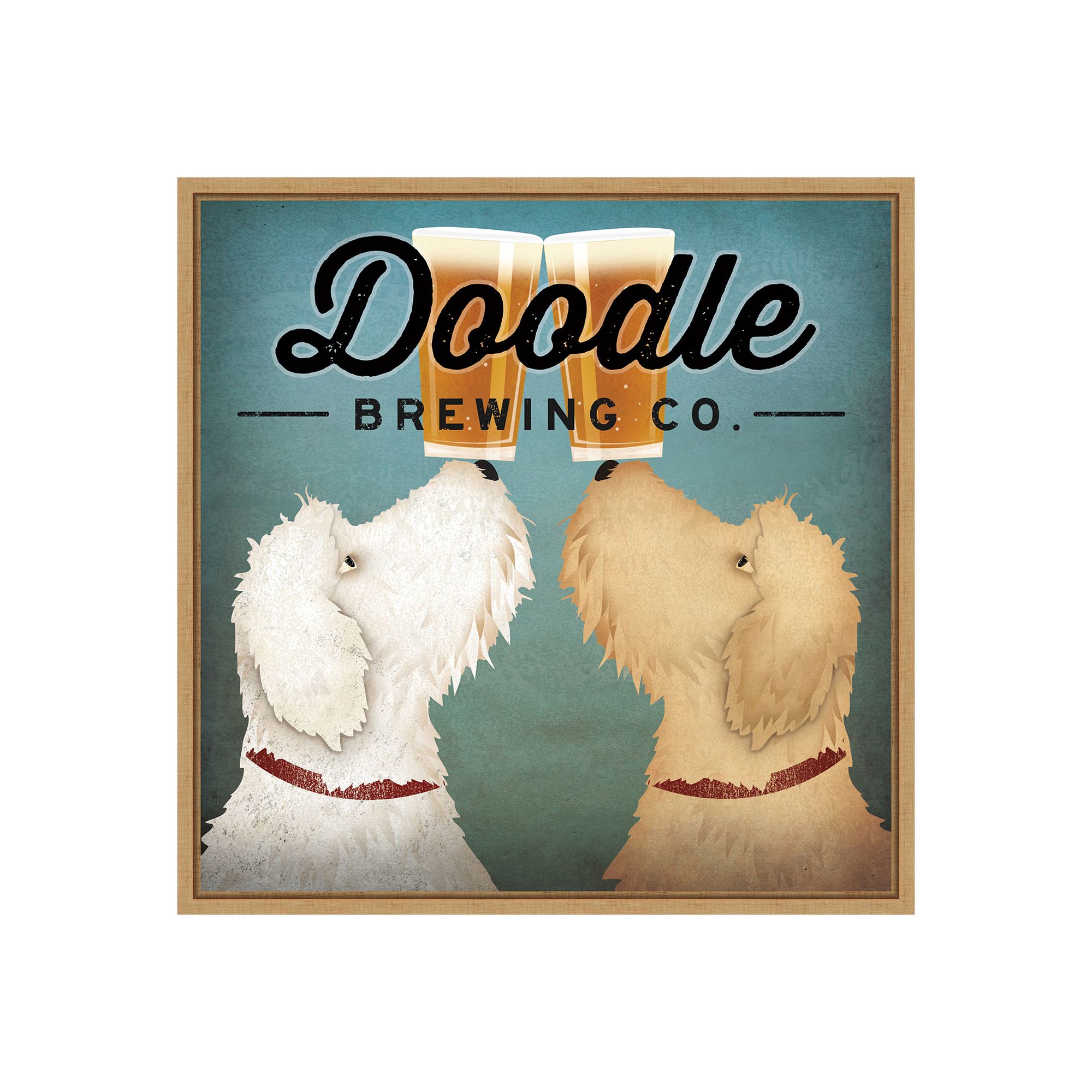 Amanti Art Doodle Beer Double Framed Canvas Print, Brown