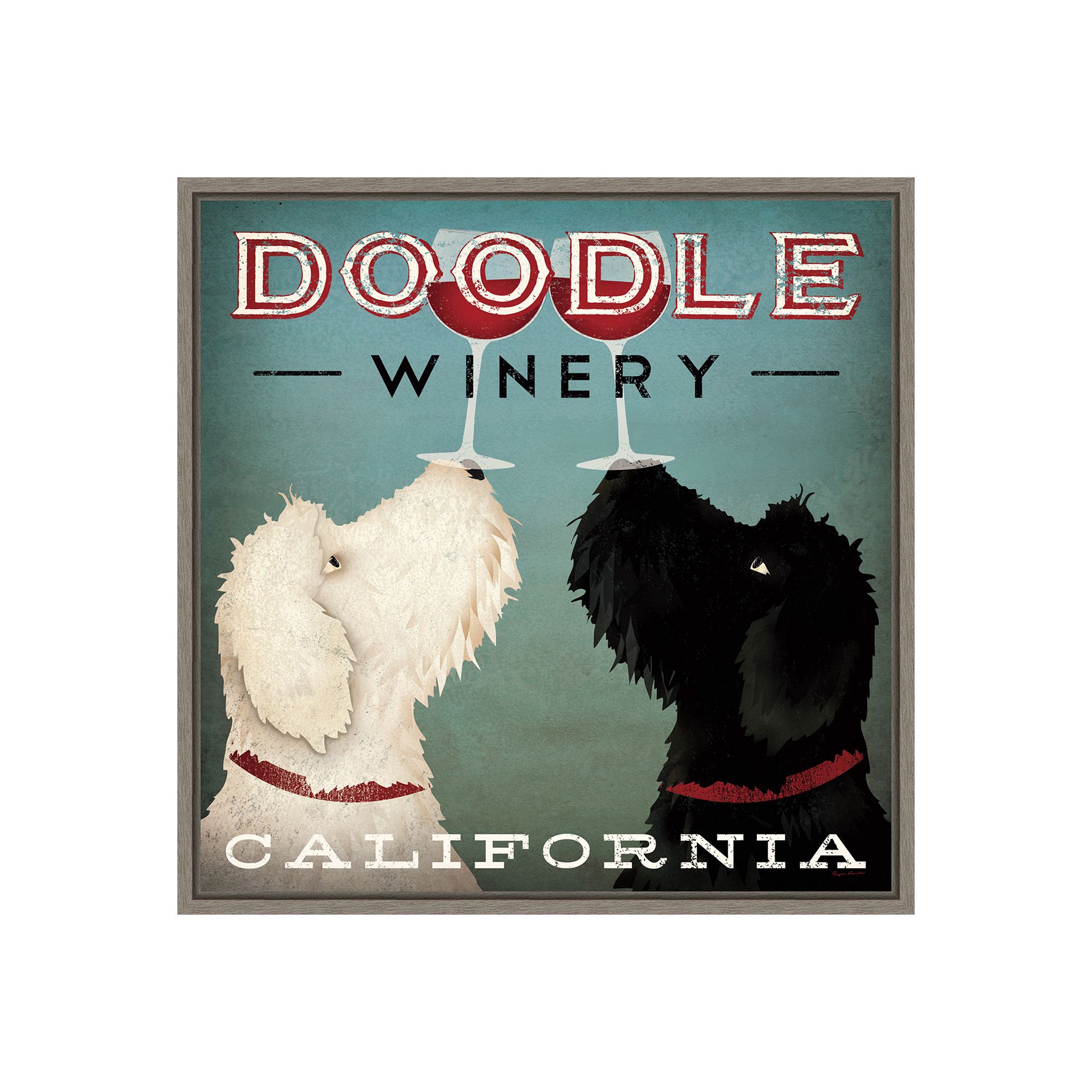 Amanti Art Doodle Wine Framed Canvas Wall Art, Gray