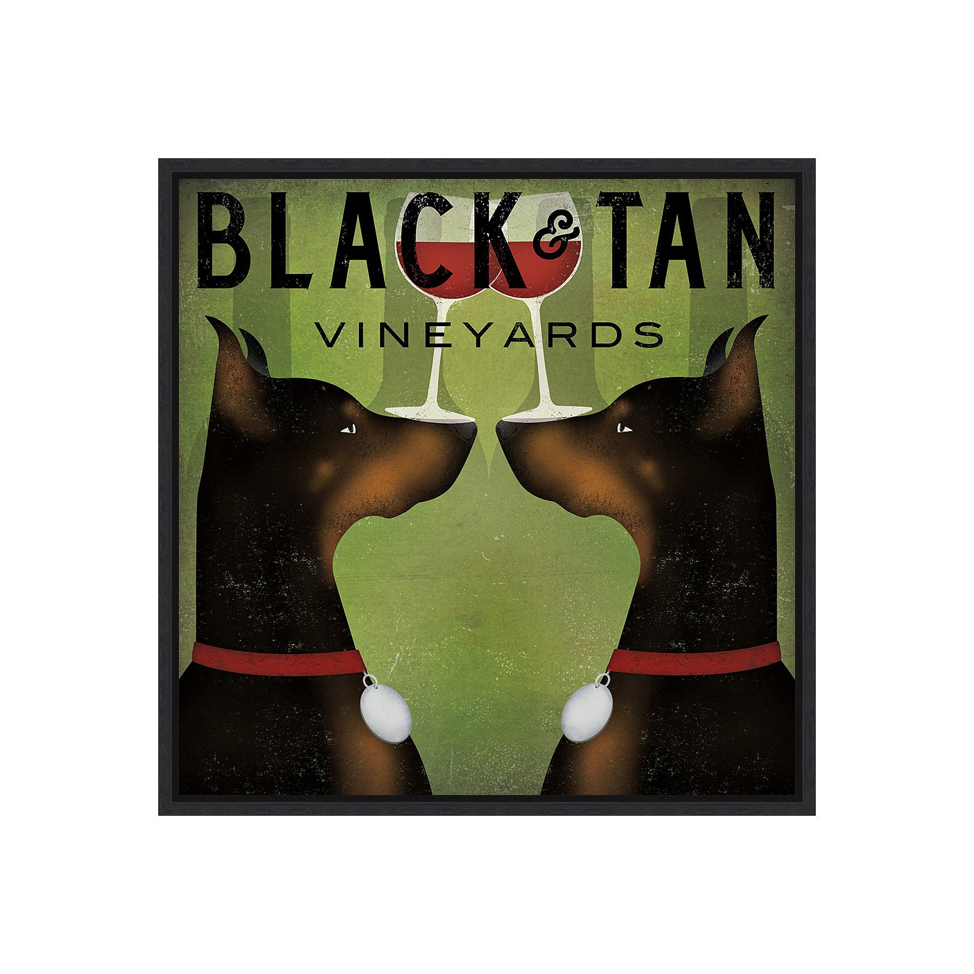 Amanti Art Double Doberman Vineyards Framed Canvas Wall Art, Black