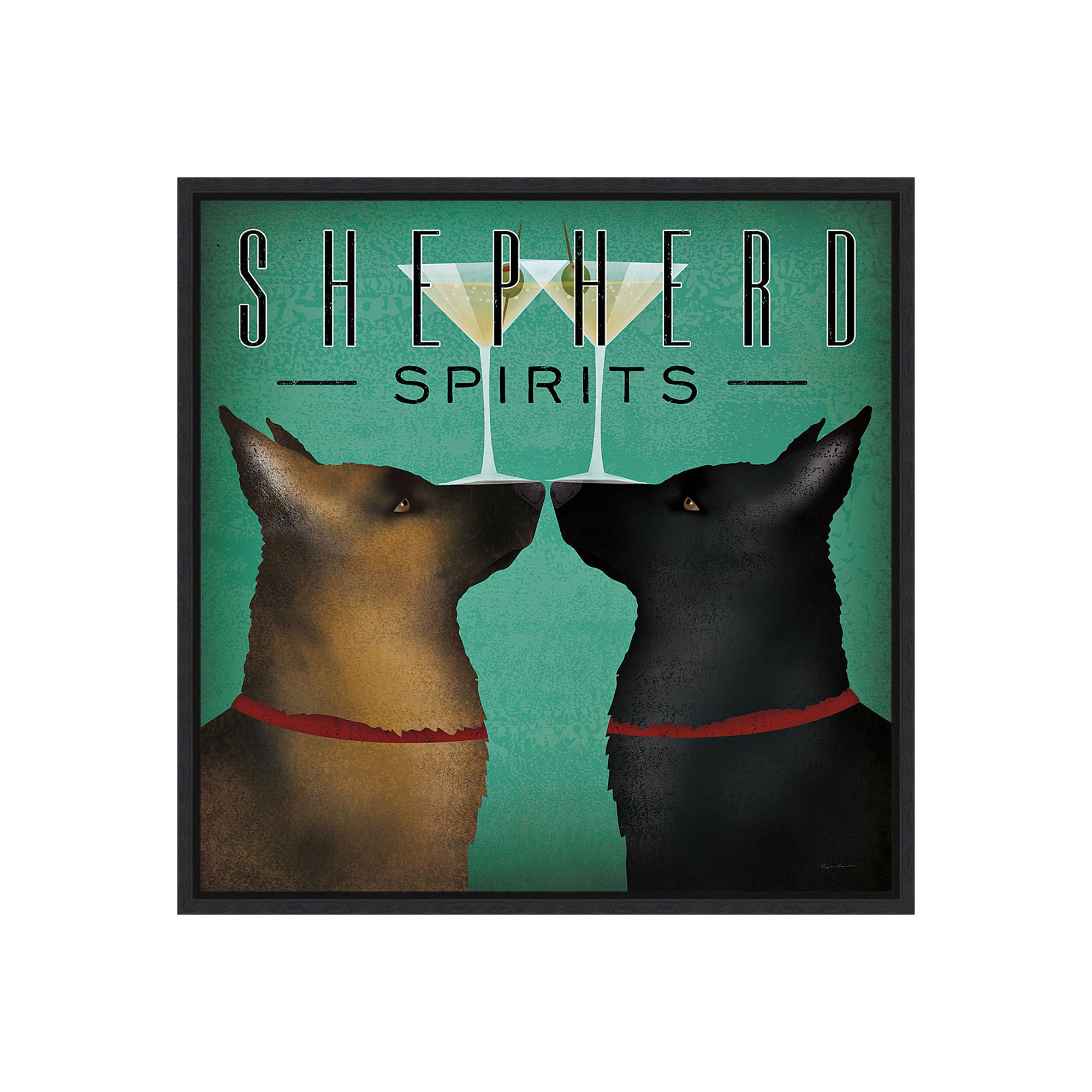 Amanti Art Double Shepherd Martini Framed Canvas Wall Art, Black