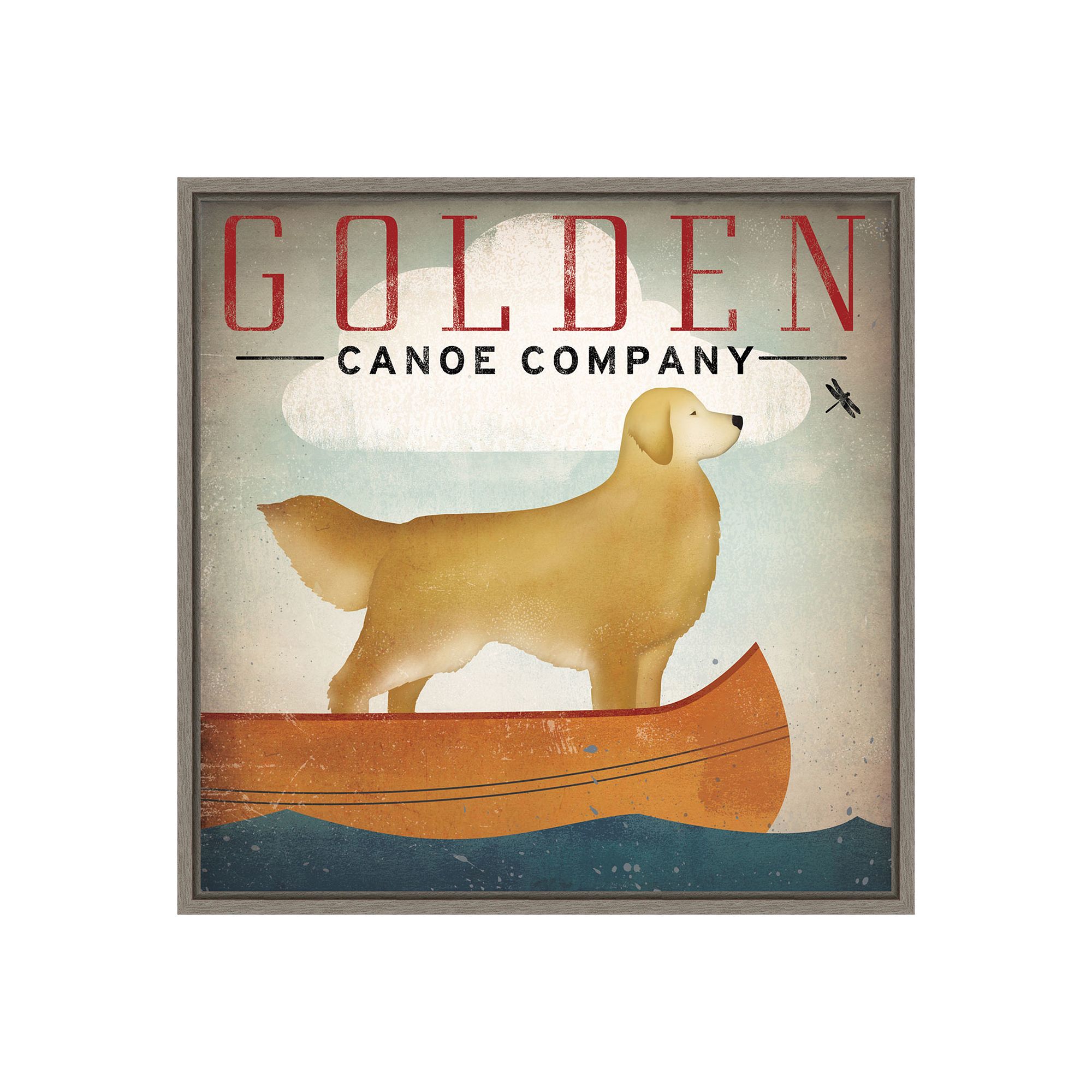 Amanti Art Golden Dog Canoe Co Framed Canvas Print, Gray