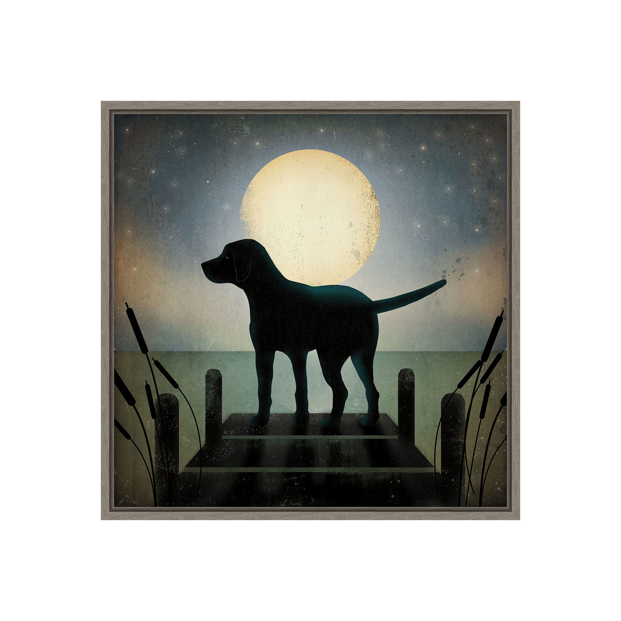 Amanti Art Moonrise Black Dog Framed Canvas Print, Gray