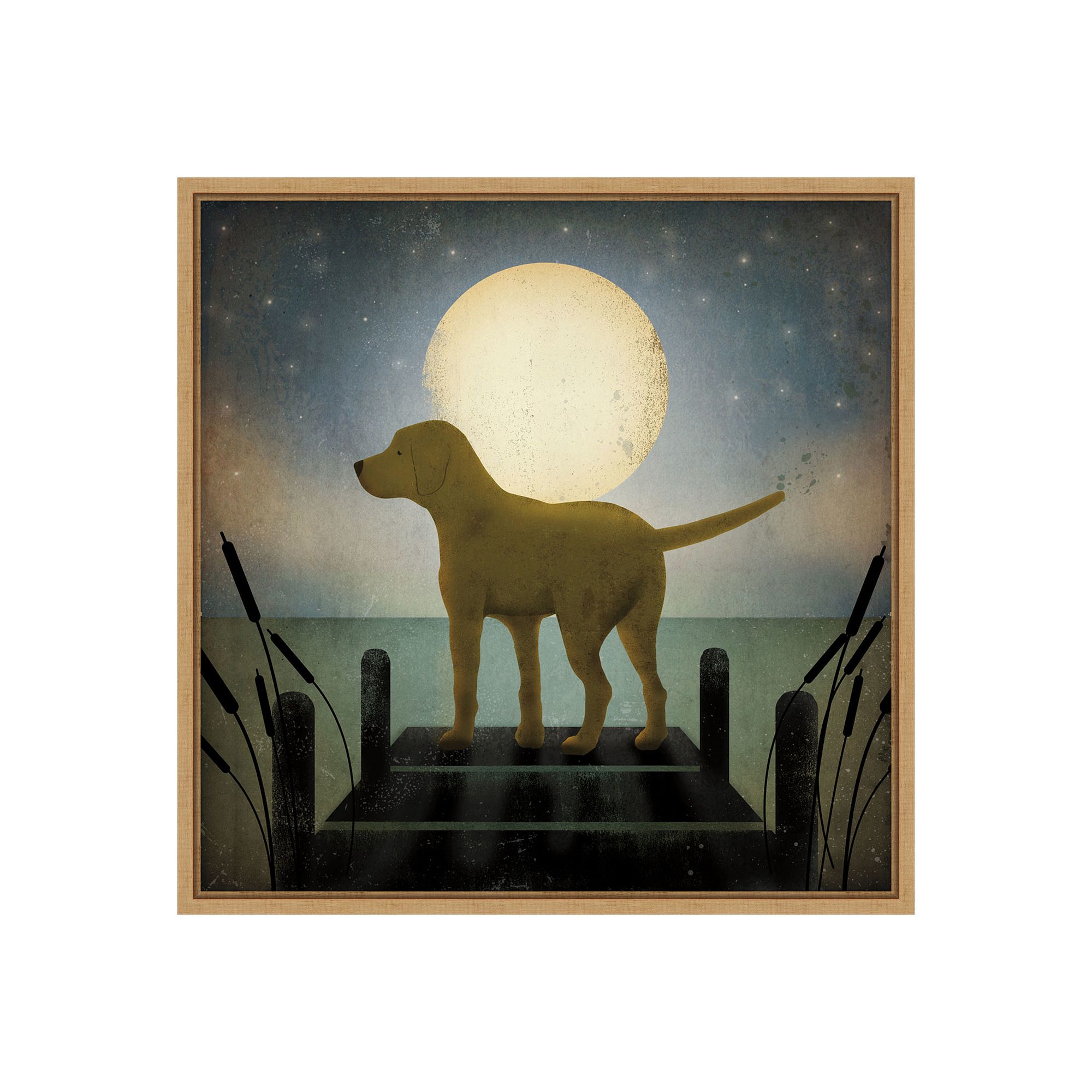 Amanti Art Moonrise Yellow Dog Framed Canvas Print, Brown