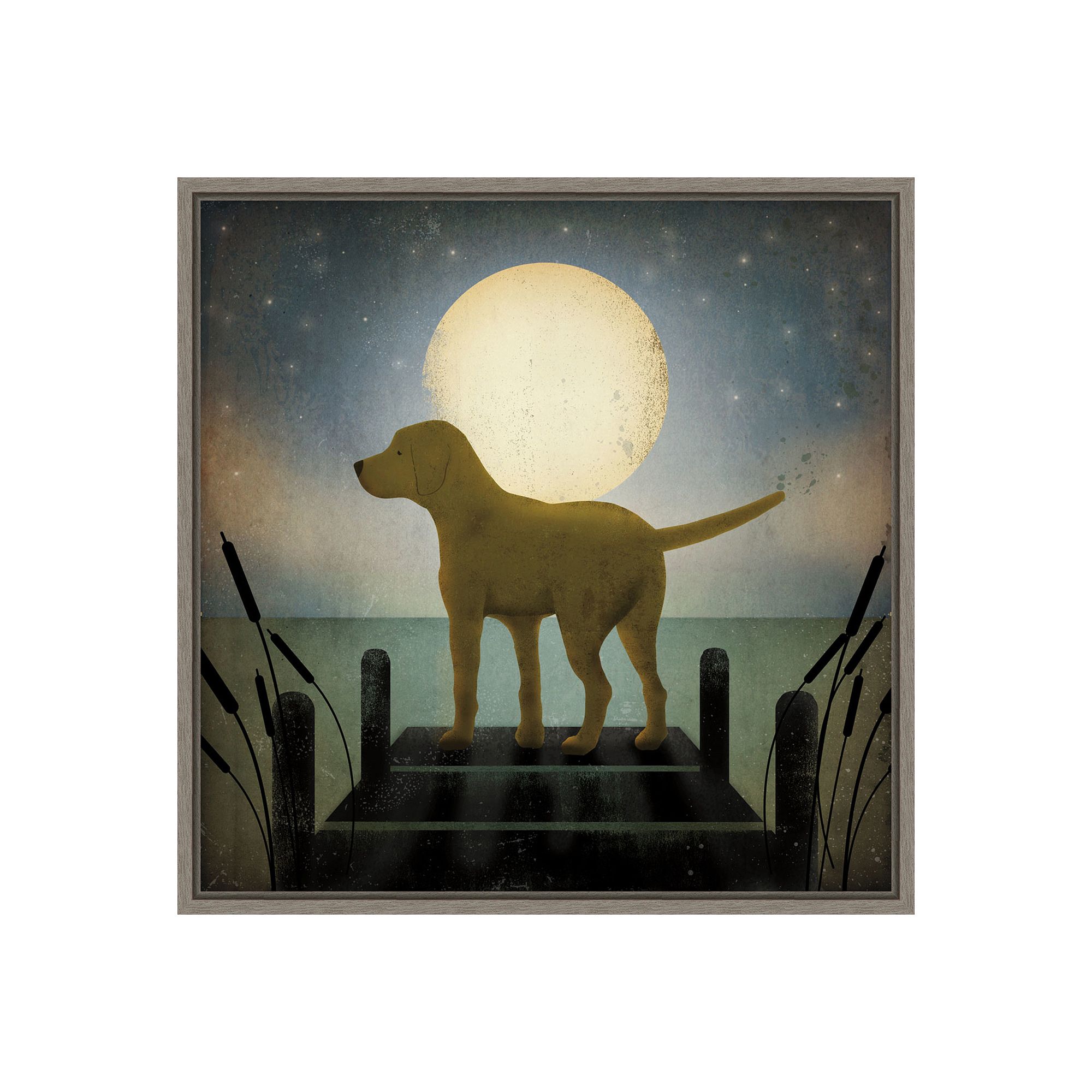 Amanti Art Moonrise Yellow Dog Framed Canvas Print, Gray