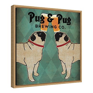 Amanti Art "Pug & Pug Brewing Co" Framed Canvas Wall Art