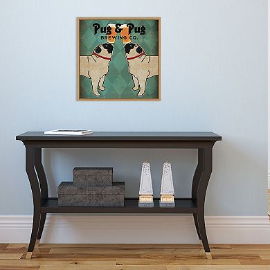 Amanti Art "Pug & Pug Brewing Co" Framed Canvas Wall Art