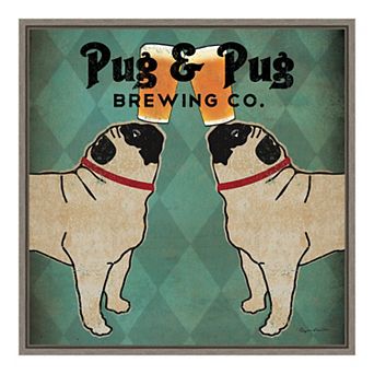 Amanti Art "Pug & Pug Brewing Co" Framed Canvas Wall Art