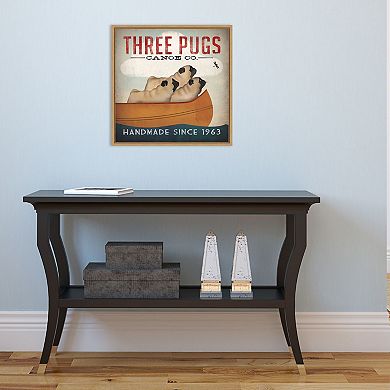 Amanti Art Three Pugs in a Canoe Framed Canvas Print