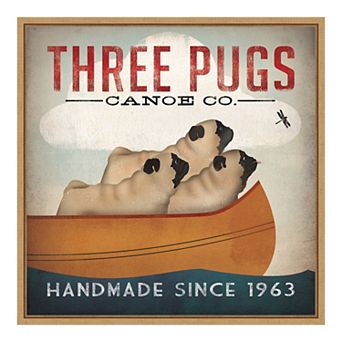 Amanti Art Three Pugs in a Canoe Framed Canvas Print