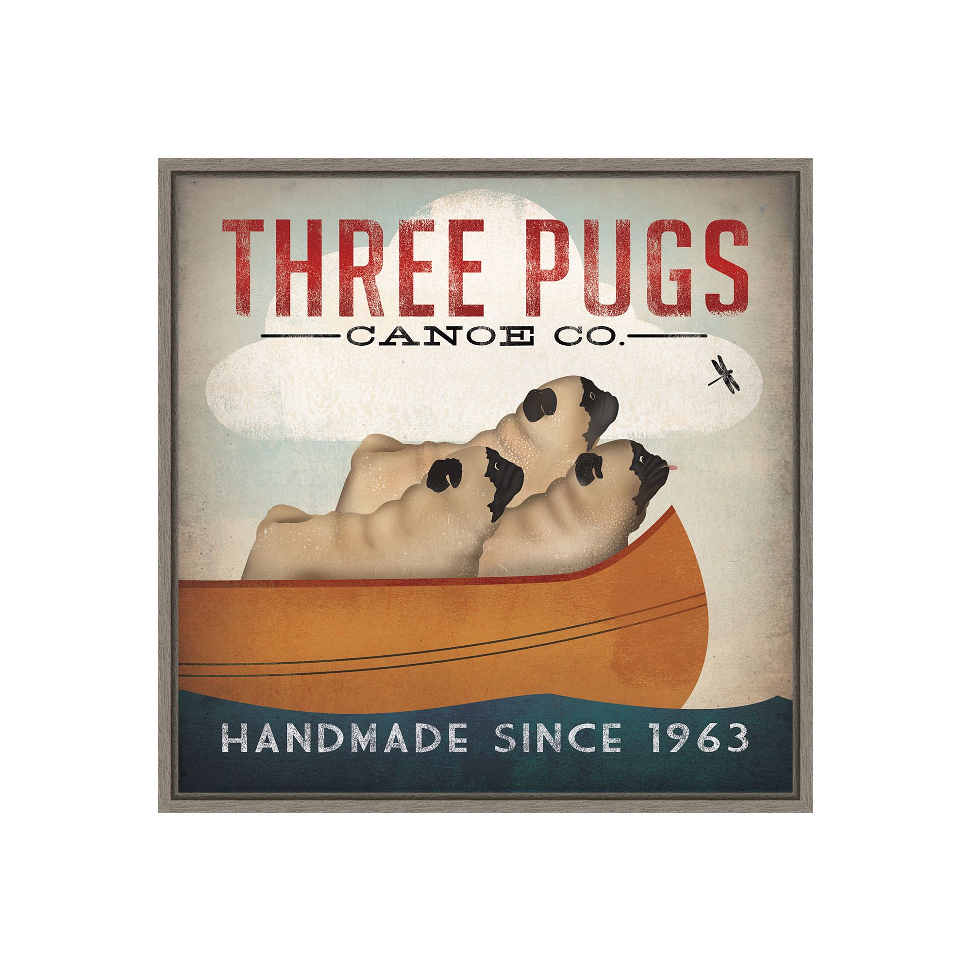 Amanti Art Three Pugs in a Canoe Framed Canvas Print, Gray