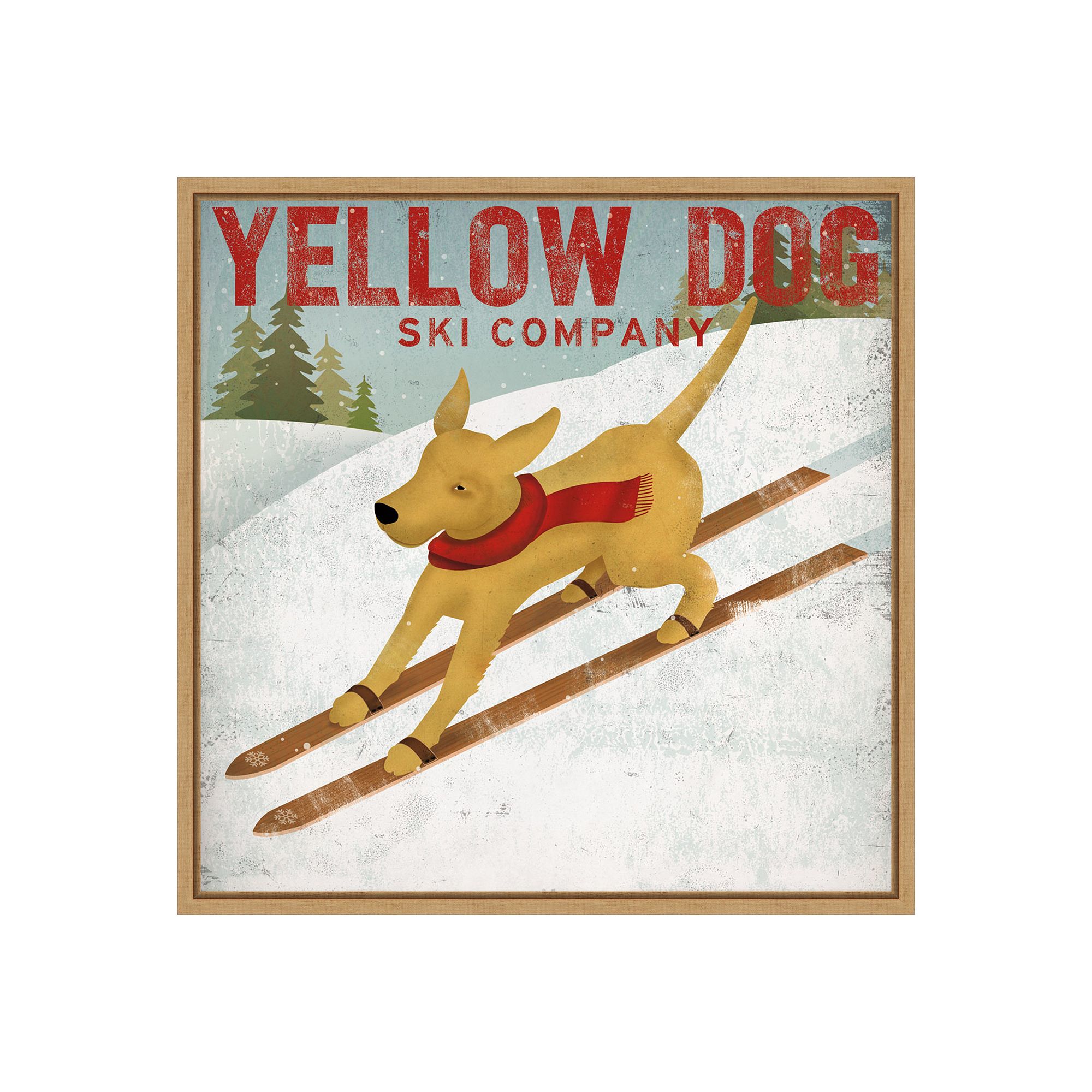 Amanti Art Yellow Dog Ski Co Framed Canvas Print, Brown