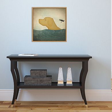 Amanti Art Yellow Dog Swim Framed Canvas Print