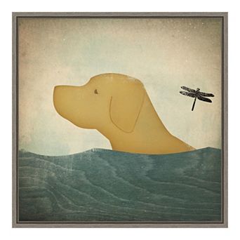 Amanti Art Yellow Dog Swim Framed Canvas Print
