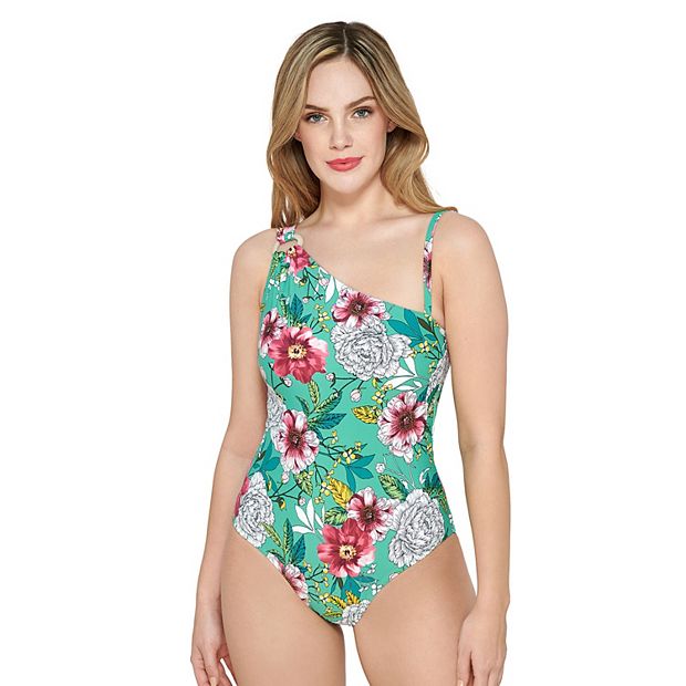 Women's Apt. 9® Asymmetrical Shoulder Floral One-Piece Swim Suit