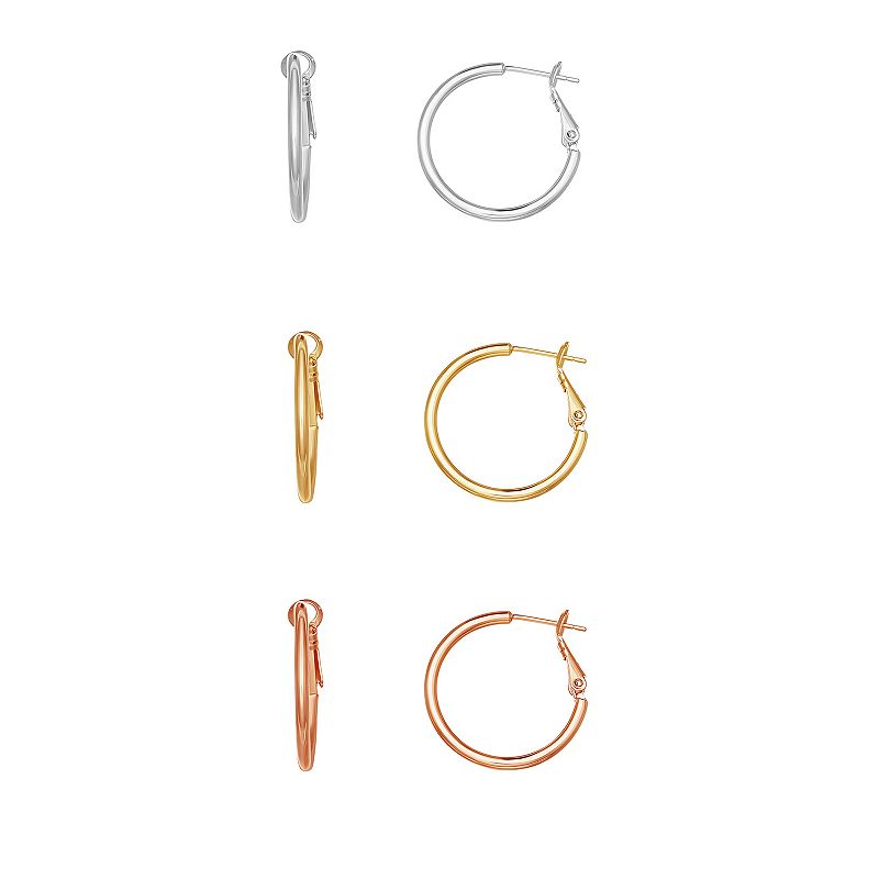 Aurielle Tri-Tone Hoop Earring Set, Womens, Multicolor