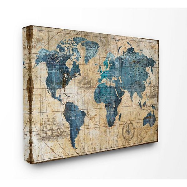 Stupell Home Decor Vintage Abstract World Map Canvas Wall Art - Vintage World Map Wall Decor
