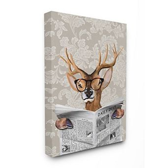 Stupell Home Decor Deer Reading Newspaper Canvas Wall Art